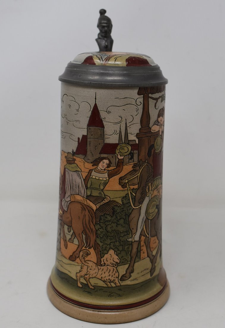 1/2 Liter Etched Marzi Remy Stein Farewell Scene: 1/2 Liter Etched Marzi Remy Stein w/ a Farewell Scene, nice inlay top