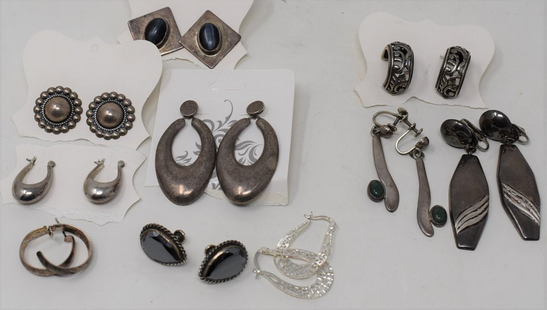 10 Pair of Sterling Silver Earrings - 7 Pierced 3 Clip: 10 Pair of Sterling Silver Earrings - 7 Pierced 3 Clip-on/Screw Backs