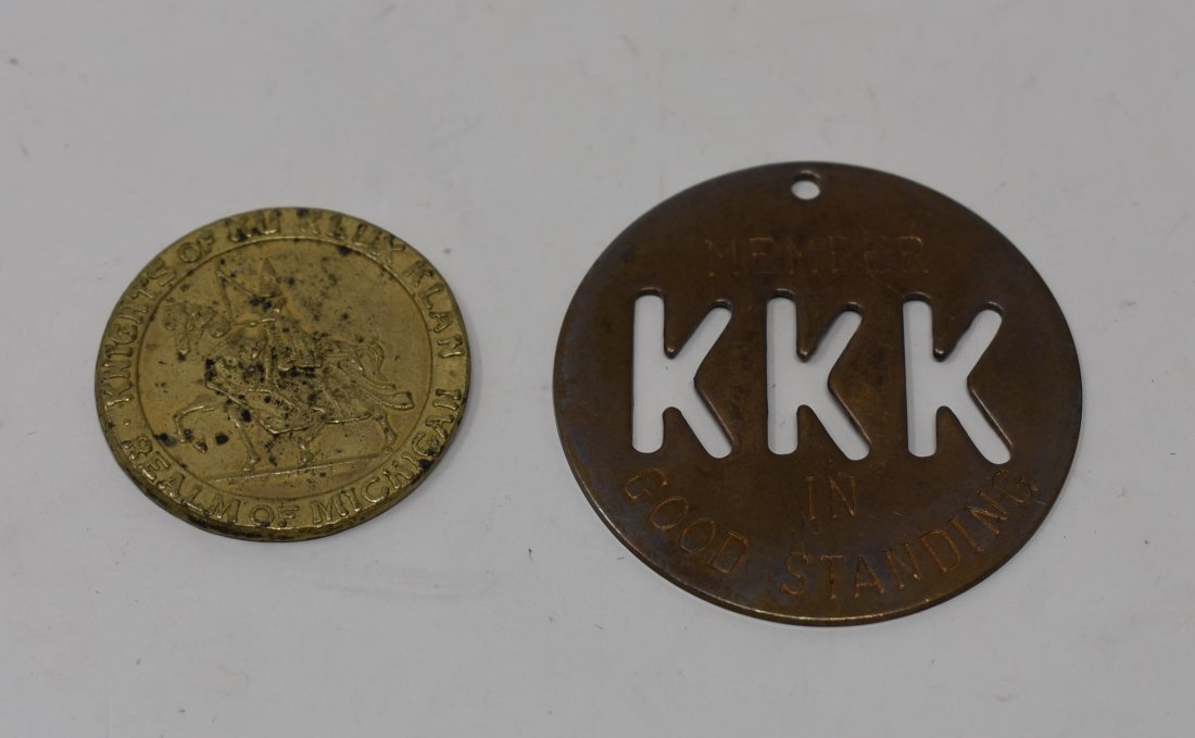 Pair of KKK "In Good Standing" Medallions: A Lot of 2 KKK Ku Klux Klan "Member in Good Standing" Medallions including Michigan Realm 1919.