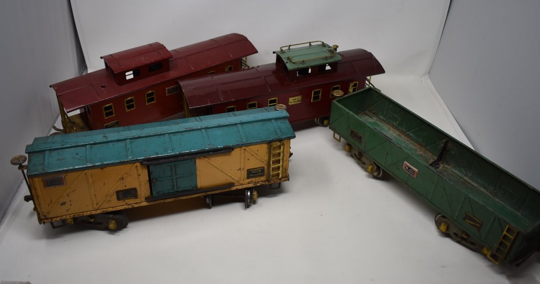 Lot of 4 Vintage American Flyer & Ives Metal Train Cars: A Lot of 3 American Flyer and 1 Ives Vintage Metal Cars