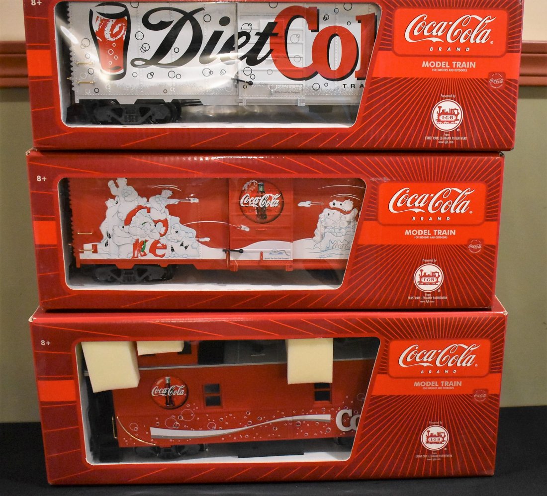 Group of 3 LGB G Scale Coca-Cola Cars: A Lot of 3 LGB G Scale Coca-Cola Cars including 42914 Diet Coke, 42913 Coke and 44790 Caboose.
