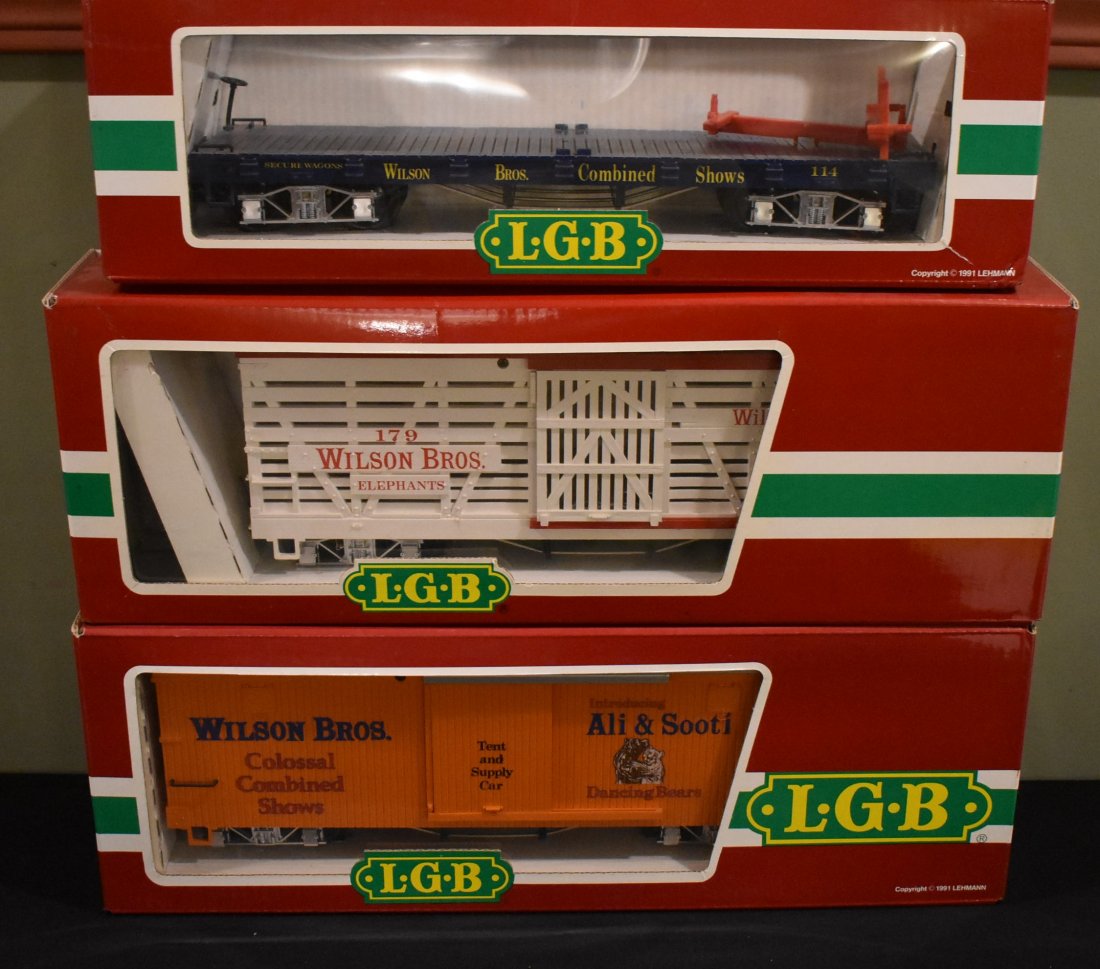 Lot of 3 LGB Wilson Bros. G Scale Cars: A Lot of 3 G Scale Wilson Bros. LGB Cars including 4060-DG, 4068-DG and 4067-DG. In original boxes