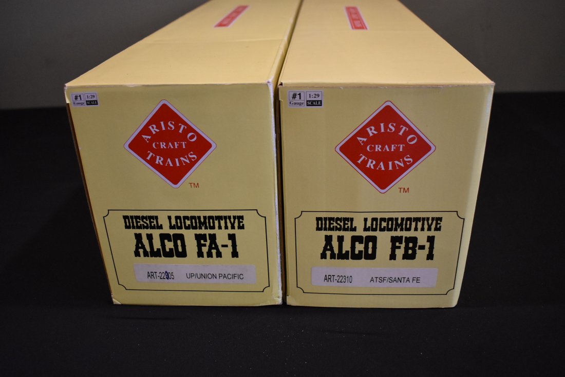 Lot of 2 Aristocraft G Scale Diesel Locomotives: A Lot of 2 Aristo Craft G Scale Locomotives, Santa Fe FB1 & Union Pacific FA1, in boxes.