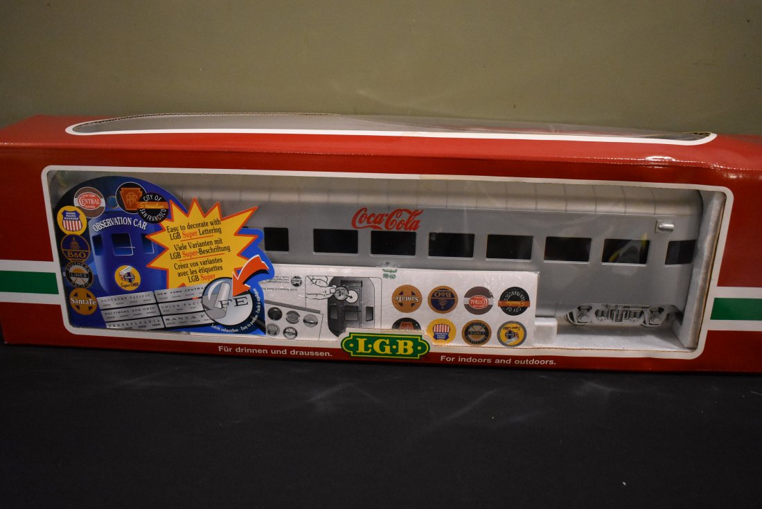 LGB G Scale 30590 Coca-Cola Observation Car: LGB G Scale RARE 30590 Coca-Cola Coke Observation Car, in box with sleeve.