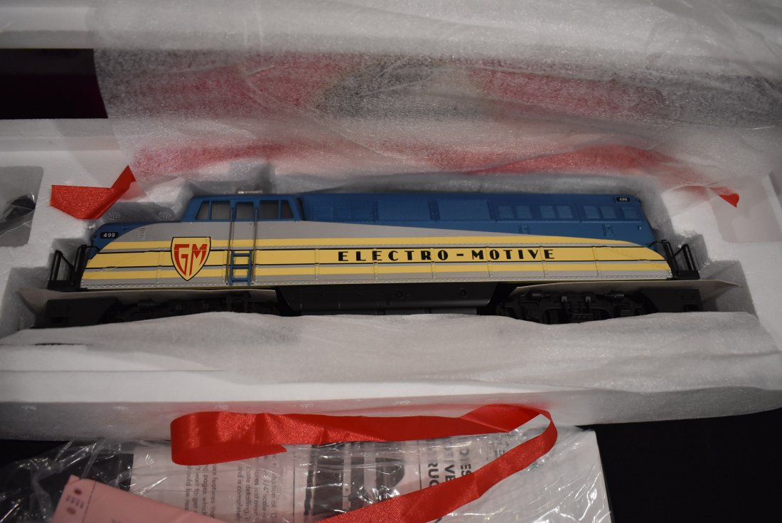 MTH Electro Motive Demo 499 Engine: MTH O Scale Electro-Motive Demo No. 499, EMD BL-2 Diesel Locomotive, MT-2132LP. In box with paperwork.