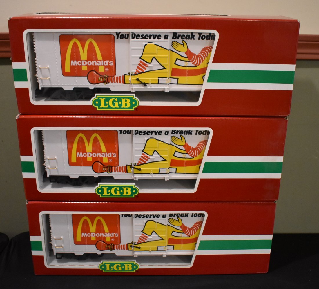 Lot of 3 LGB G Scale McDonald's Cars: A Lot of 3 LGB McDonald's Box Cars 44910