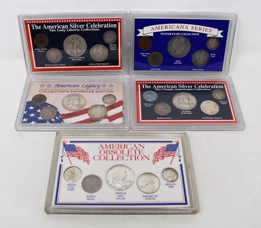 Lot of Misc. Coin Sets, Silver: A lot of 5 Coin Sets, all include silver coins