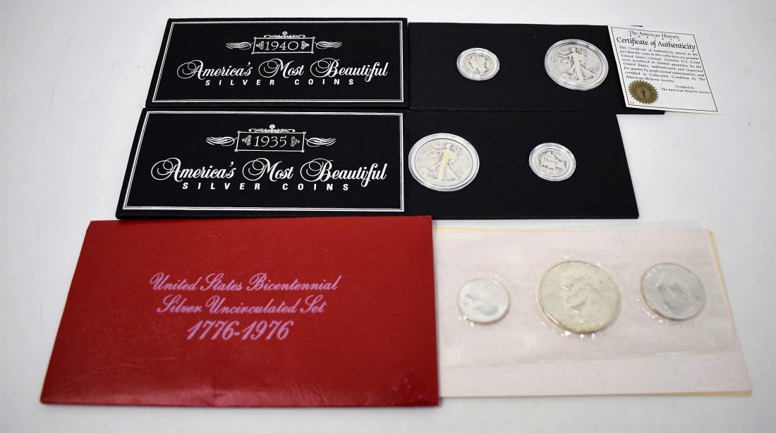 Lot of Silver Coin Sets: Lot of 3 Silver Coin Sets, as shown