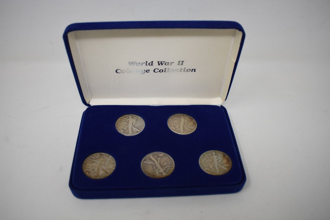 WWII Coinage Collection Walking Liberty Half Dollars: WWII Coinage Collection Set of 5 Walking Liberty Half Dollars in case