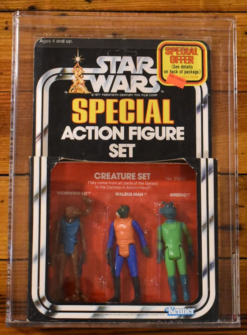 1979 Star Wars 3-Pack Series 2 Creature Set AFA 80: Extremely RARE - 1979 Kenner Star Wars 3-Pack Series 2 Creature Set AFA 80 NM - Set Contains: Hammerhead, Walrus Man & Greedo - AFA 10615529 - Figure and Case are in great shape and already graded and