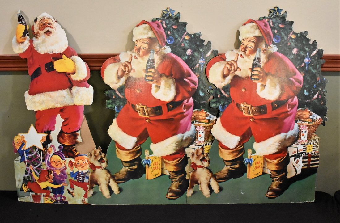 3 Vintage Cardboard Christmas Coca-Cola Advertising: Lot of 3 Vintage Coca-Cola Christmas Cardboard Counter Advertising Pieces, measure 27" tall