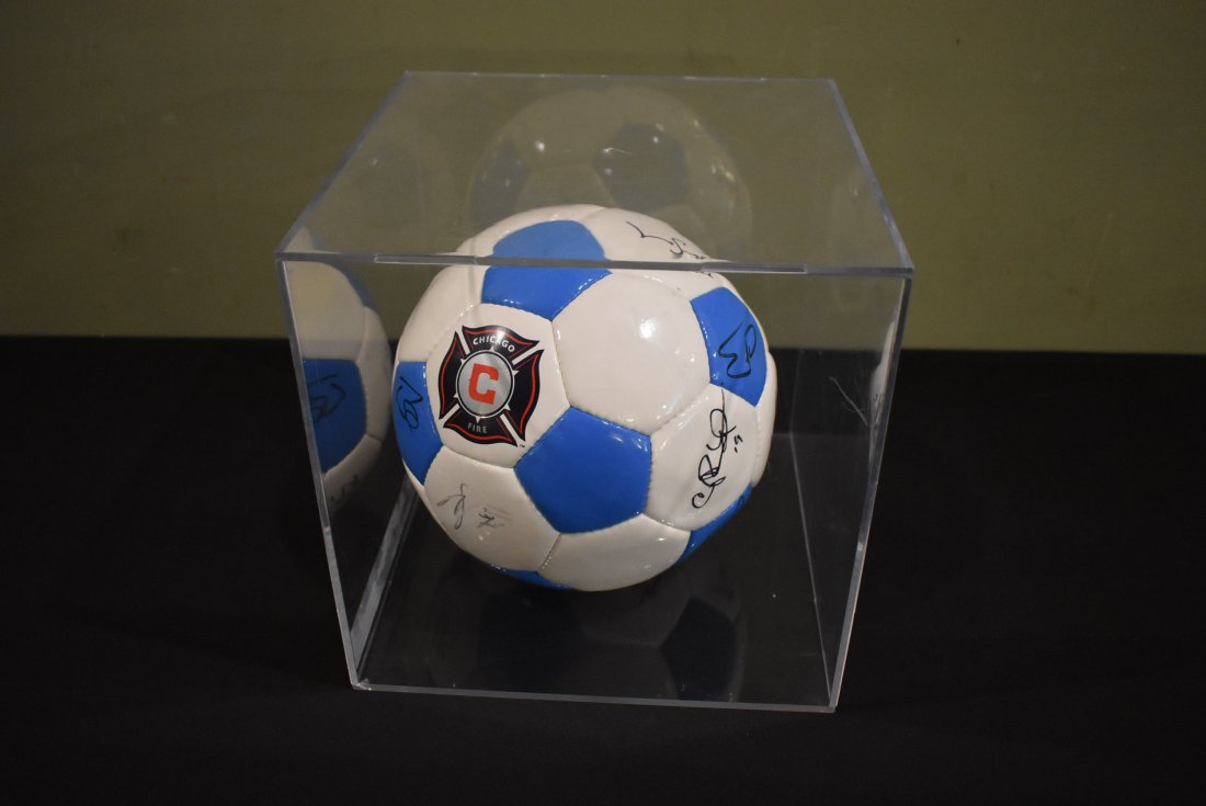 2004 Chicago Fire Team Signed Soccer Ball: 2004 Chicago Fire Team and Coaching Staff Signed Soccer Ball in display case.