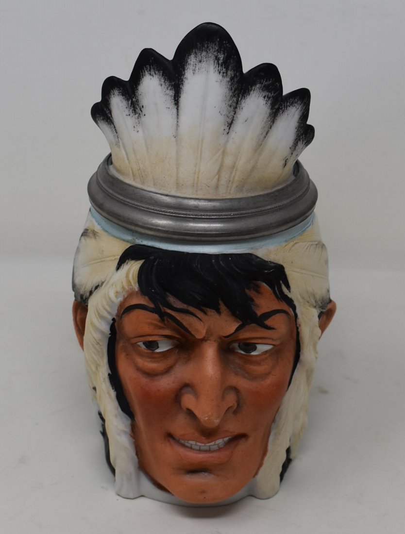 Bohne 1/2 liter Indian character stein: character Indian stein, 1/2 liter by Bohne mint measures 7.75"
