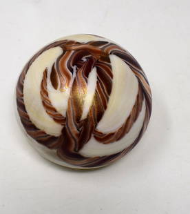 Very Early Charles Lotton Rope Design Paperweight 1972: 1972 Charles Lotton Art Glass Paperweight with a Rope Design. This piece was done very early in his career and measures 2.5" in diameter. It is signed and dated.