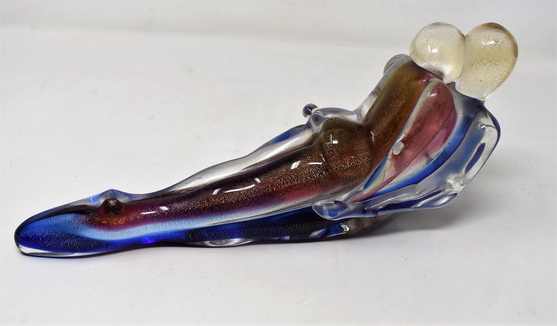 Sandro Frattin Murano Glass Sculptures "Lovers": Murano Glass Nude Lovers Sculpture by Sandro Frattin, measures 12" long, signed and numbered