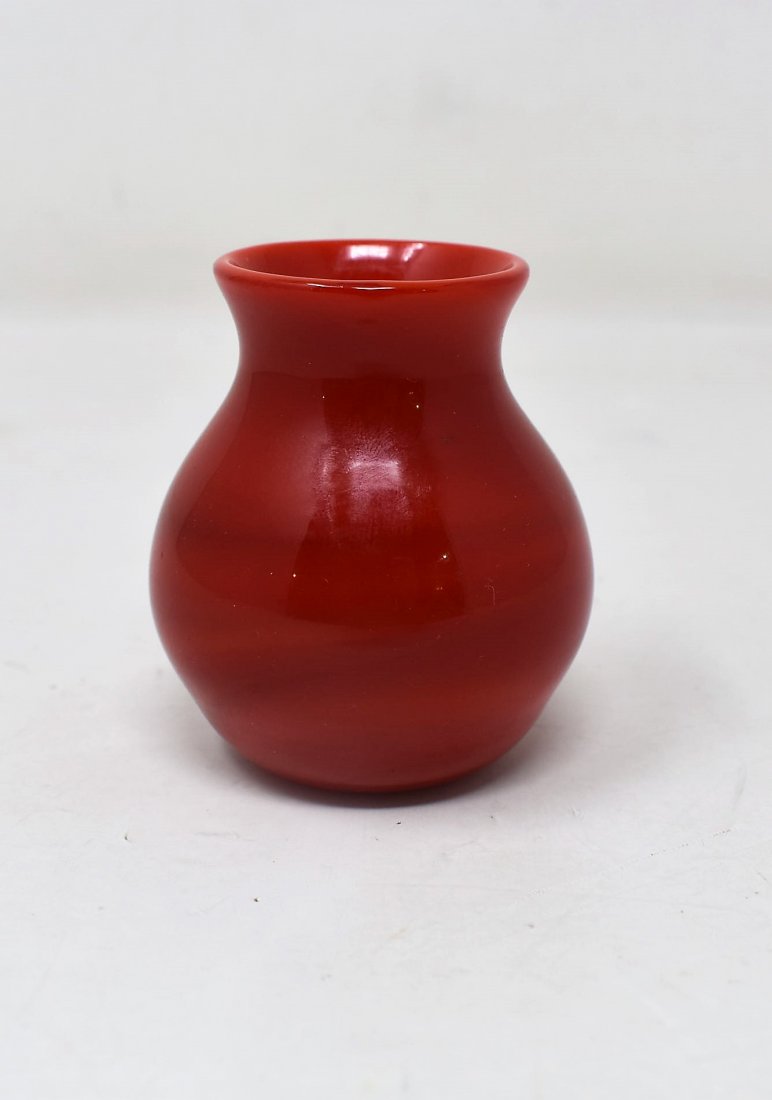 RARE Charles Lotton 1980 Red Mini Vase: Charles Lotton 1980 Red Mini Vase. Red is the most difficult color to work with as a glass blower and this is an exceptional example! It measures 2.25" tall and is signed and dated.