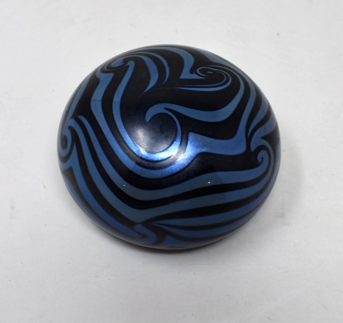1978 Charles Lotton Blue King Tut Paperweight: 1978 Charles Lotton Blue King Tut Paperweight, signed and dated. It measures 3" in diameter.