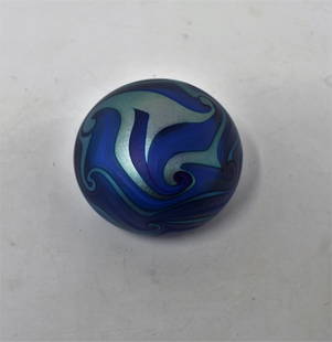 1977 Charles Lotton Blue King Tut Paperweight: 1977 Charles Lotton Blue King Tut Paperweight, signed and dated. It measures 2.5" in diameter.