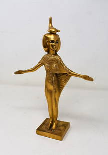 Gold Gilt Egyptian Sakret Figure: Gold Gilt Egyptian Sakret Figure, 10". It is marked I.T. 77 SM 196/750