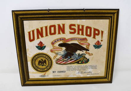 Vintage Barbershop Trade Union Sign Early 1900s: Early 1900s Barbershop Trade Union Shop Sign, measures 9" x 7.5"