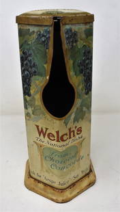 Vintage Welch's Grape Juice Advertising Tin: Vintage Welch's Grape Juice Advertising Tin, measures 9.5" tall