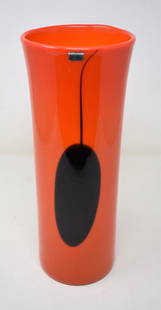 12" Orange Arabia Glass Vase Mid-Century Heikki Orvola: Super Cool Mid-Century Orange Arabia Glass Vase measuring 12" tall by Heikki Orvola, circa 1970