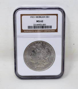 1921 Morgan Silver Dollar NGC MS62: 1921 Morgan Silver Dollar Graded NGC MS62