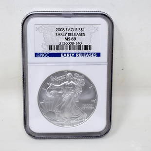 2008 Silver Eagle Early Releases NGC MS69: 2008 Silver Eagle Early Releases Graded NGC MS 69