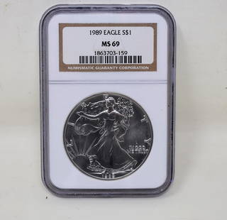 1989 Silver Eagle NGC MS69: 1989 Silver Eagle graded NGC MS 69