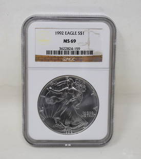1992 Silver Eagle NGC MS69: 1992 Silver Eagle graded NGC MS 69