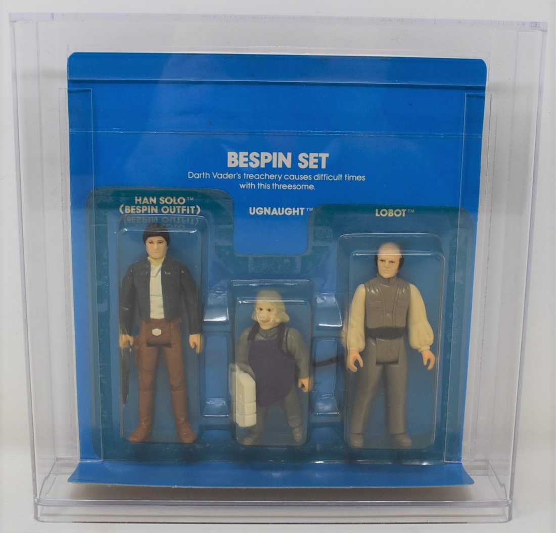 1981 Star Wars 3-Pack Series 2 Bespin Set: Extremely RARE - 1981 Kenner Star Wars 3-Pack Series 2 bespin Set - Set Contains: Han Solo (Bespin Outfit), Ugnaught & Lobot - this set is missing the outter box but all figures are still in the bubbl