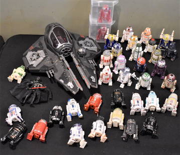 Star Wars Loose Action Figure Droid Lot 37 Figures Ship: Star Wars Loose Modern Action Figure Astromech Droid Lot 37 Figures (36 Droids + 1 Darth Vader) and 1 Ship