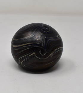 Early Charles Lotton 1971 King Tut Paperweight: Very early Charles Lotton 1971 Blue King Tut Paperweight. It is signed and dated and measures 2.5" in diameter