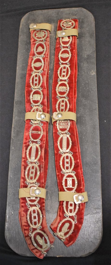 Vintage Odd Fellows Sash Masons w Medallions: Vintage Masons Odd Fellows Sash with Medallions. Erie District. 2 pieces measuring 23" long each