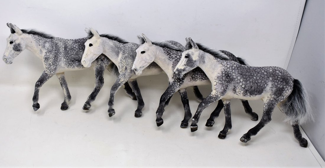 Lot of 4 Flocked Breyer Dapple Horses: Group of 4 Breyer Flocked Dapple Horses