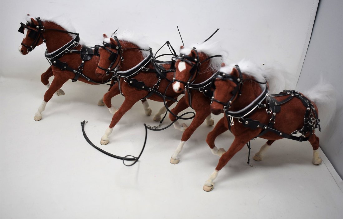 Lot of 4 Breyer Flocked Horses with Tack/Harnesses: A Group of 4 Flocked Breyer Horses with tack