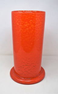 Large Degue Orange Art Glass Vase Signed: Signed Degue Large Orange Art Glass Vase. This impressive piece measures 14" tall x 6.5" in diameter. It comes in excellent condition with no damage.