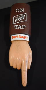 Vintage Schlitz "Pointing Finger" Dark Lager Beer Sign: Vintage Schlitz Dark Lager Beer Pointing Finger Bar Sign, measures 23" long and has a hook for hanging.