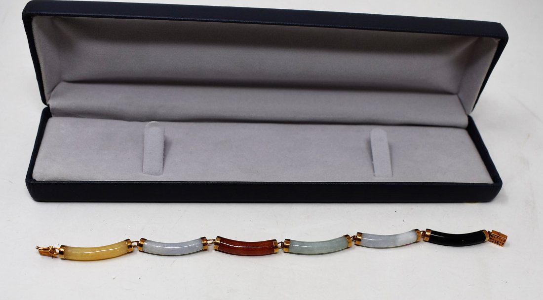 14K Gold & Multicolor Jade Bracelet: 14K Gold and Multicolor Jade 7" Bracelet
