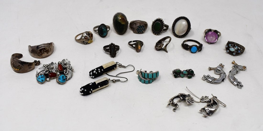 Sterling Silver Rings & Earrings Lot: A Large Group of Sterling Silver Rings and Earrings, many are signed, as shown