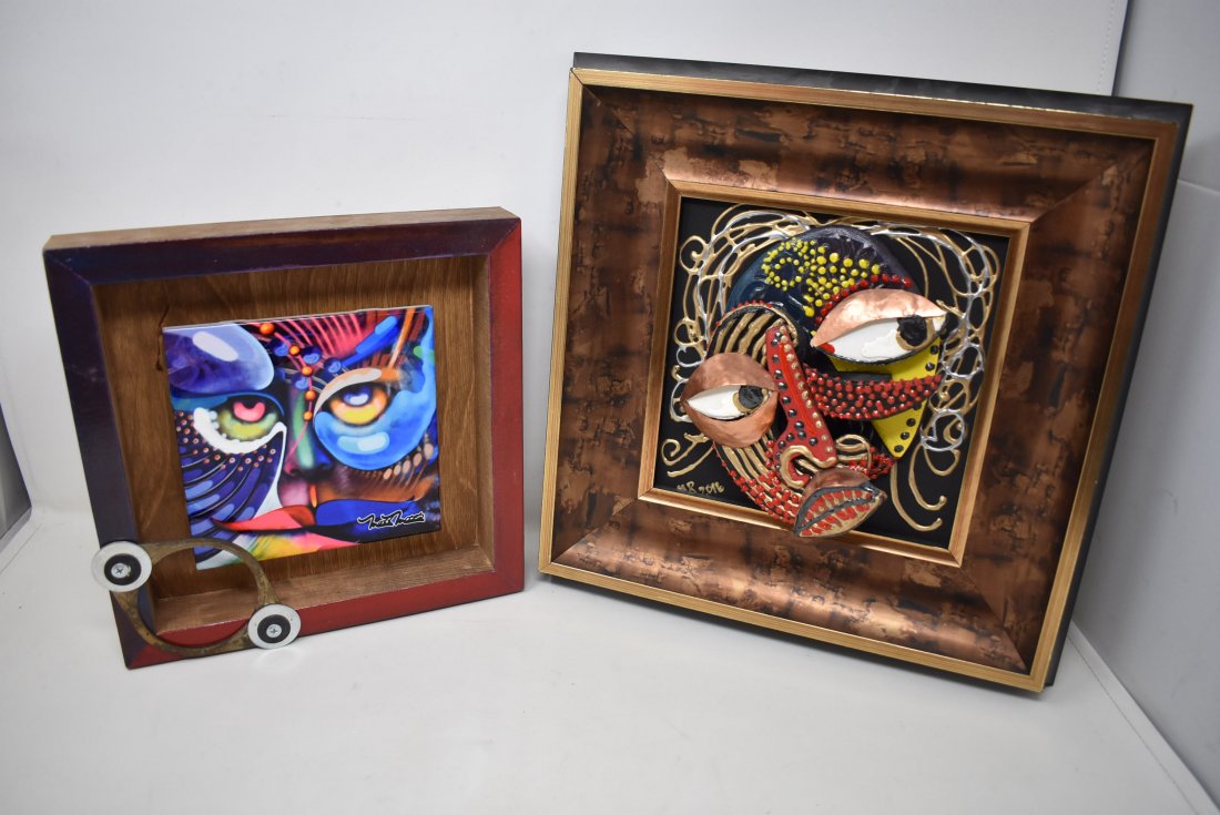 Pair of Abstract Modern Paintings/Wall Hangings: A Pair of Abstract Hanging Art Pieces, one Max Moses, one unknown