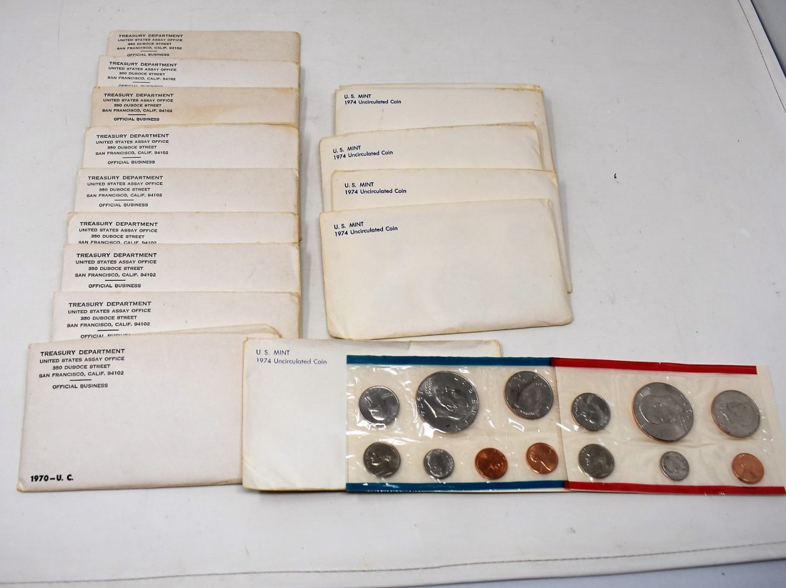 Group of 15 Proof Sets 1970 & 1974: A Group of 15 U.S. Mint Proof Sets including 9-1970 (all sealed) and 6-1974