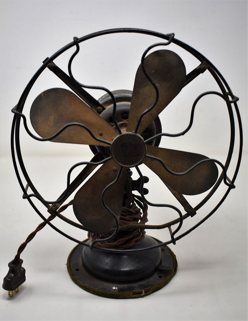 Vintage Robinson & Meyers Brass Blade Fan: Vintage Robinson & Meyers R&M Brass Blade Fan, working