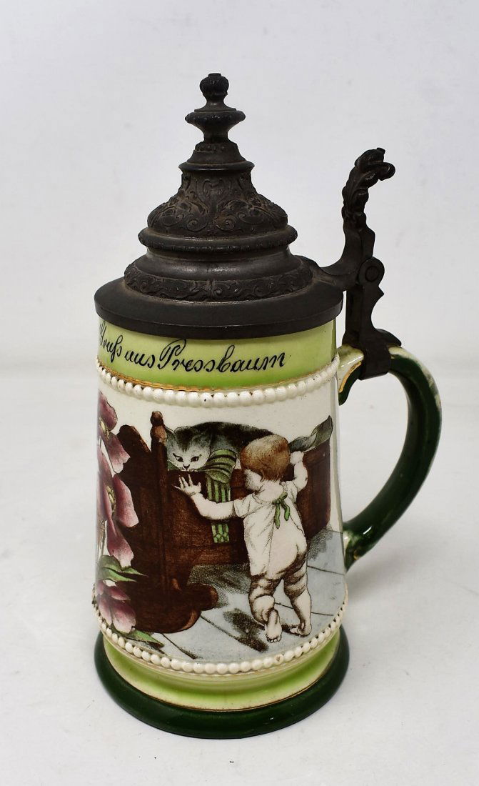 1/2 liter whimsical " cat in the cradle" scene stein (1 of 5)