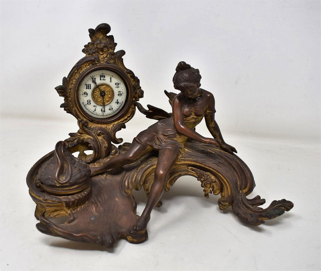 Vintage Ansonia Figural Inkwell Clock (1 of 9)
