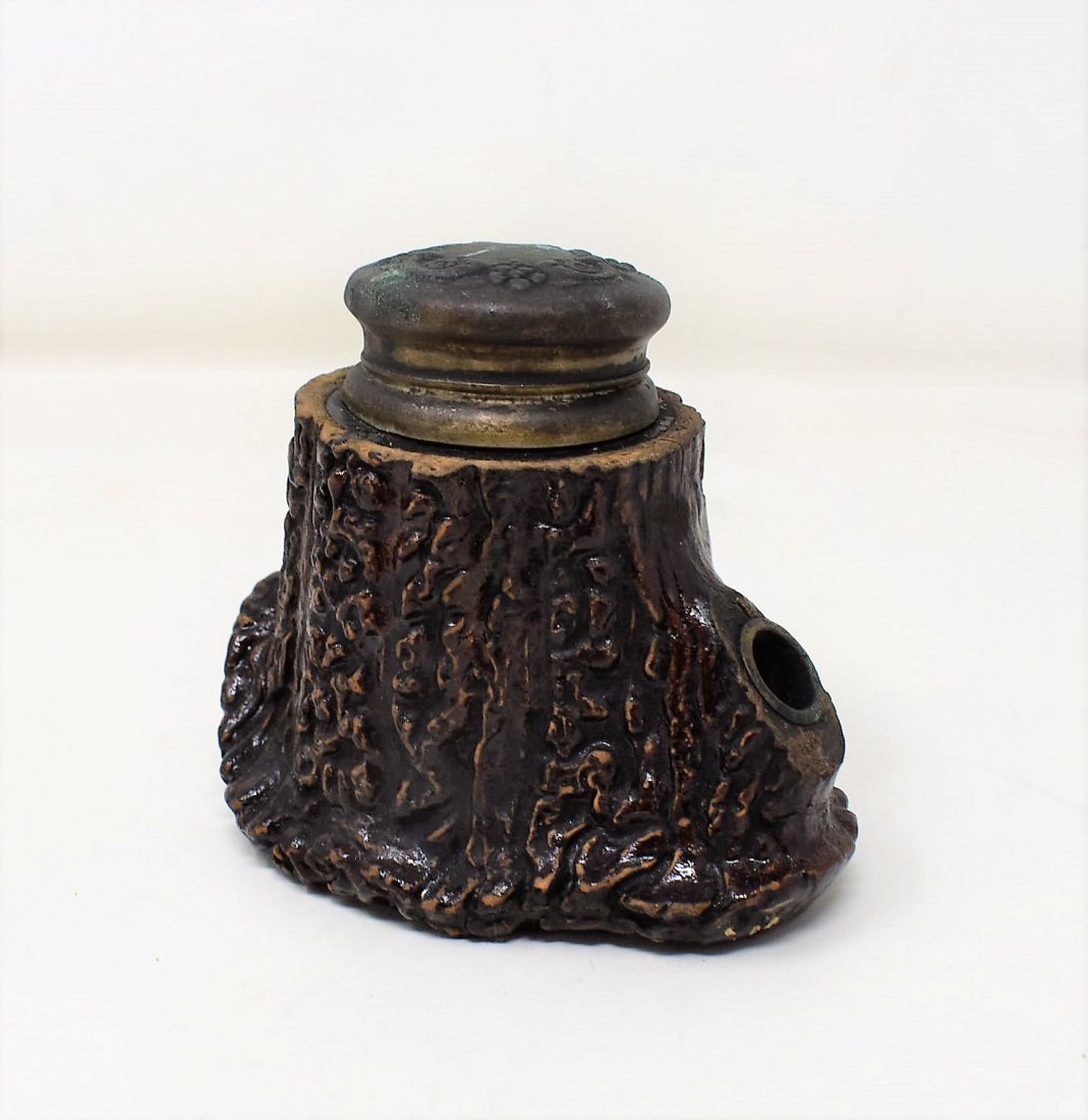 Unusual Vintage Carved Tree Stump Inkwell (1 of 5)