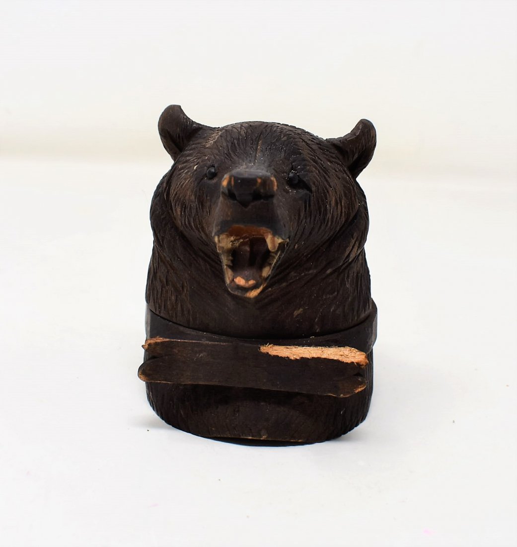 Vintage Carved Bear Inkwell: Vintage Carved Wood Bear Inkwell, measures 2.75" tall