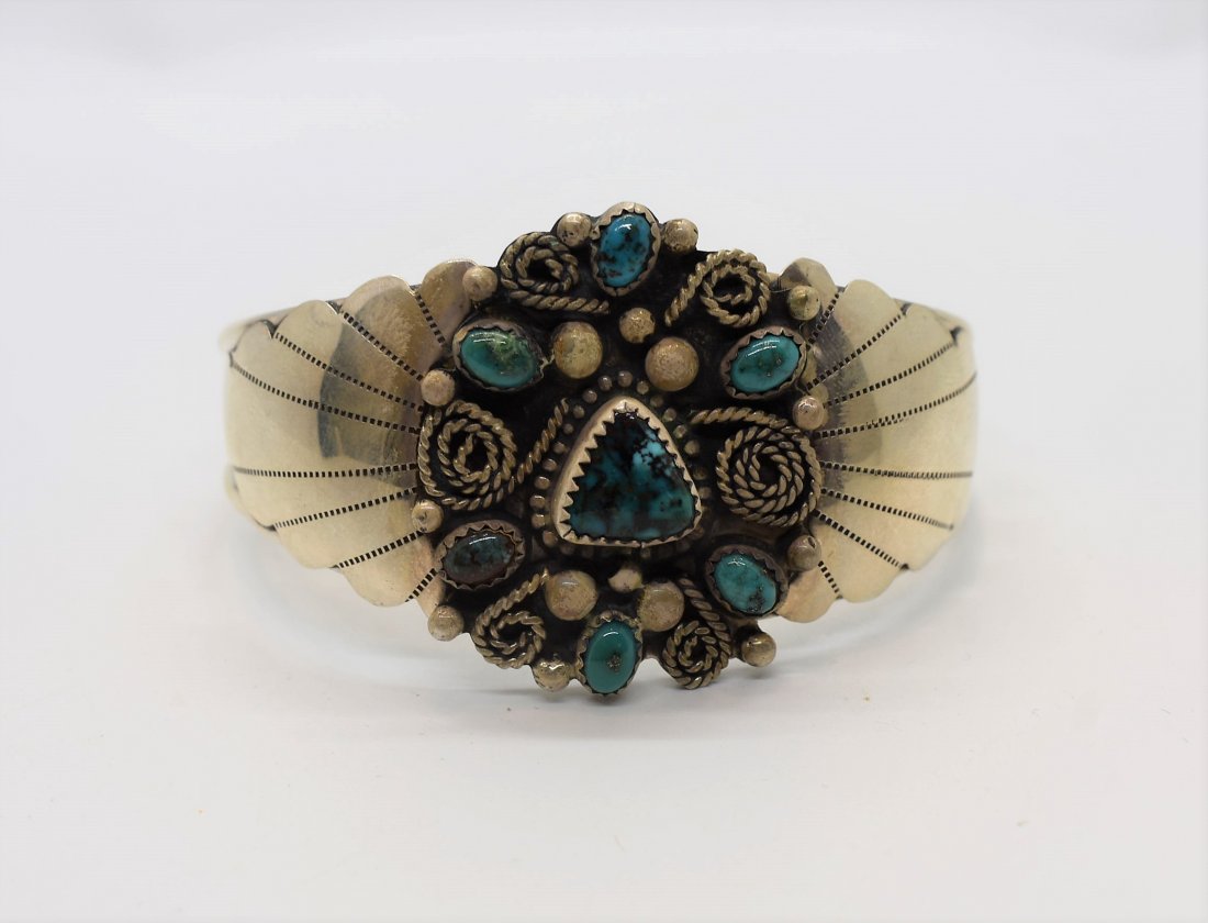 Native American Sterling Silver & Turquoise Bracelet (1 of 4)