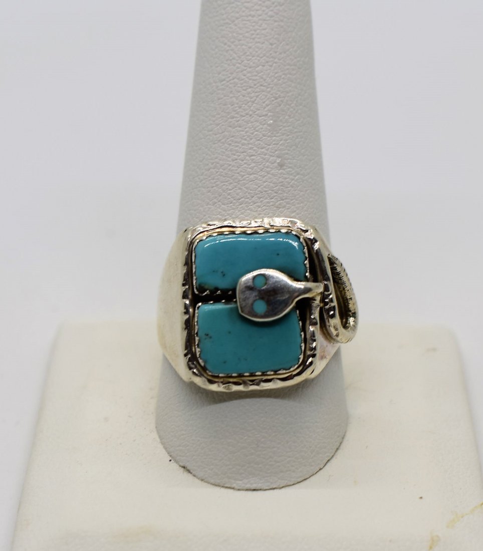 Native American Zuni Sterling & Turquoise Snake Ring (1 of 5)