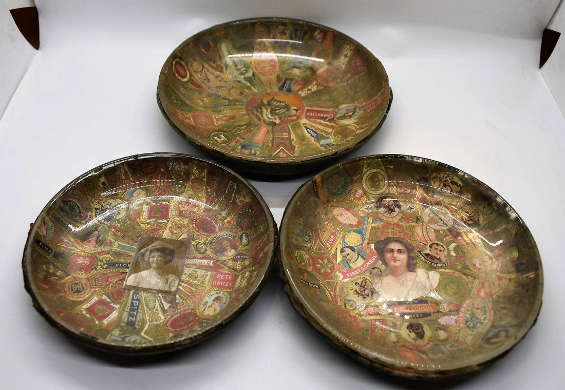 Lot of 3 Vintage Cigar Band Tip Trays Glass (1 of 5)